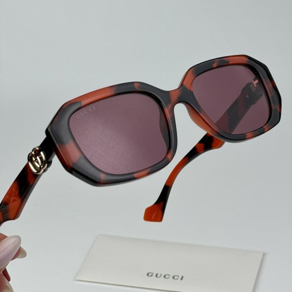 Gucci GG1535S 005 BRAND NEW Sunglasses Orange Havana Violet Women Geometric